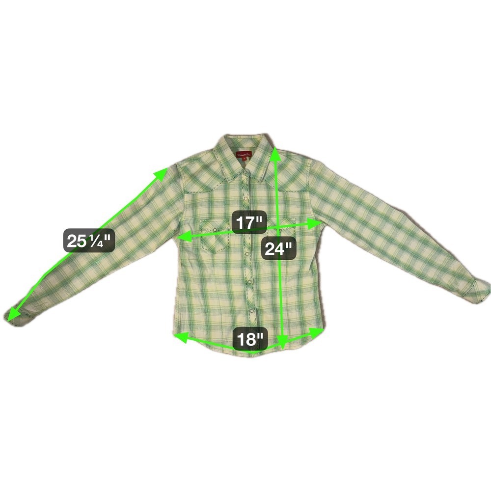 Panhandle Slim Green Cowgirl Core Plaid Western Snap Shirt Metallic Womens M - Picture 13 of 13